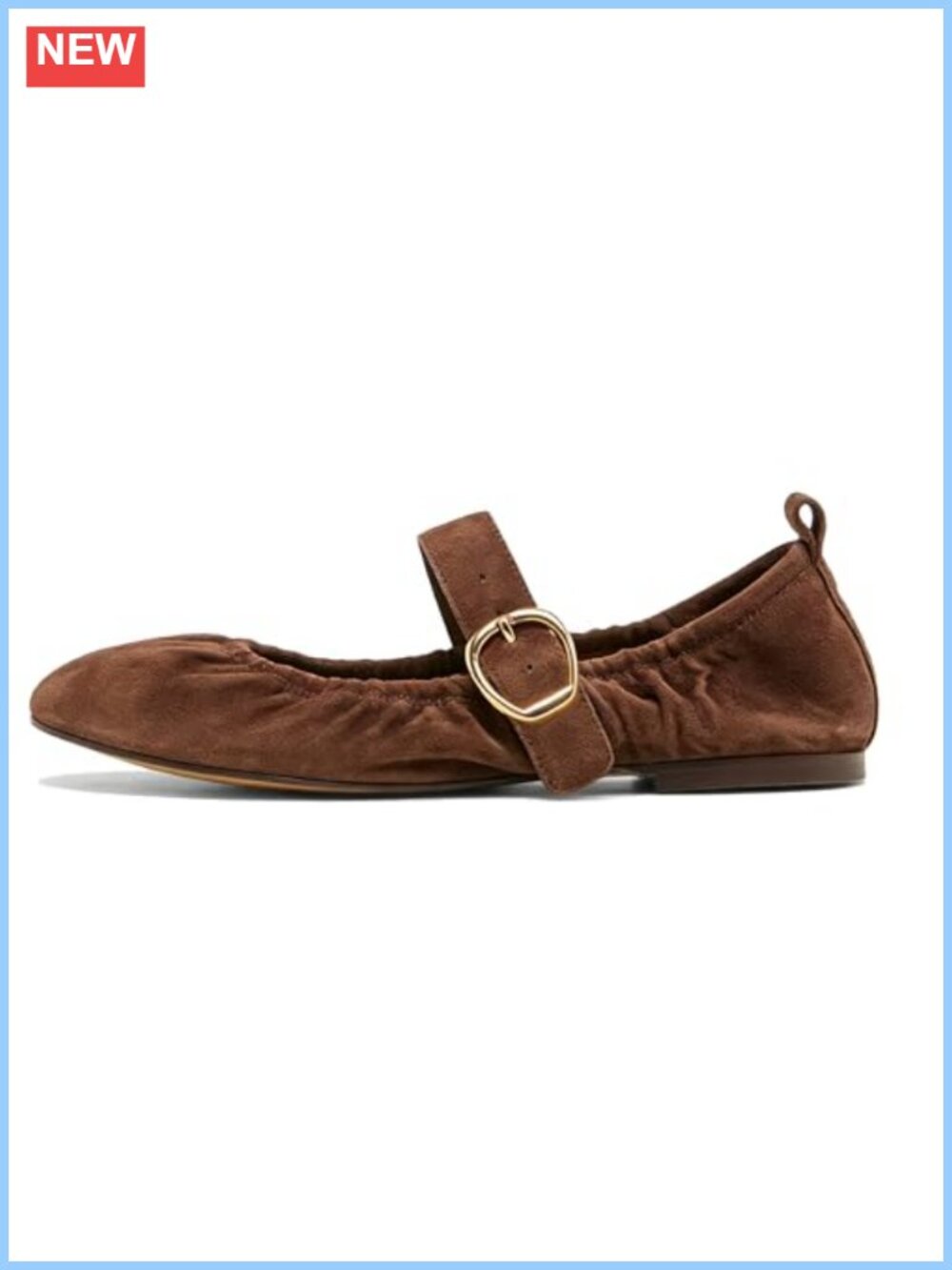 Women's Ruched Ballet Flats Buckle Strap Mary Jane Soft Faux Suede Round Toe